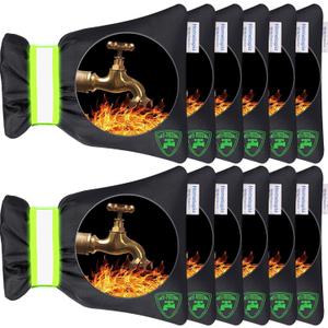 12Pack Outdoor Faucet Covers for Winter - 6.7"W x 8.3"H Hose Bib Covers for Winter Freeze Protection with Reflective strips Outside Spigot Pipe Reusable Waterproof Insulated backflow Cover,Black