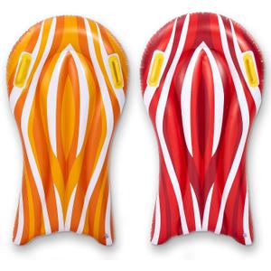 SLOOSH 2 Pack Inflatable Body Boards for Water Slides, Surfing Board Pool Floats, Swimming Pool Floating Boards Learn to Swim, Summer Water Fun Toy for Kids and Toddlers (Red and Orange), Medium