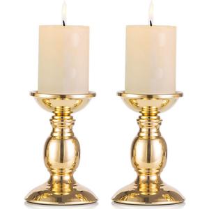 2 Pcs Gold Pillar Candle Holders, Gold Candlestick Most Ideal for 3" Pillar Candles, Gifts for Wedding, Party, Home, Spa, Reiki, Votive Candle (2 x S)