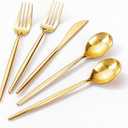 Rubtlamp 90Pcs Gold Plastic Silverware, Gold Disposable Utensils, Plastic Cutlery Include 30 Plastic Knives, 60 Forks and Spoons, Fancy Plastic Silverware Heavy Duty for Party