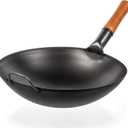 YOSUKATA 14" Carbon Steel Wok with Round Bottom – Pre-Seasoned Pow Wok for Stir Fry – Traditional Chinese Japanese Black Steel Pan – Outdoor Cookware for Gas Stovetops, Open Fire, Grill, BBQ, Camping
