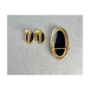 Oval Black & Gold Tone Clip on Earrings