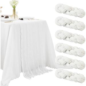 6 Pcs White Cheesecloth Table Runner, 10ft Cheese Cloth Table Runners for Christmas Birthday Wedding Party Baby Shower Valentine's Day Table Decoration