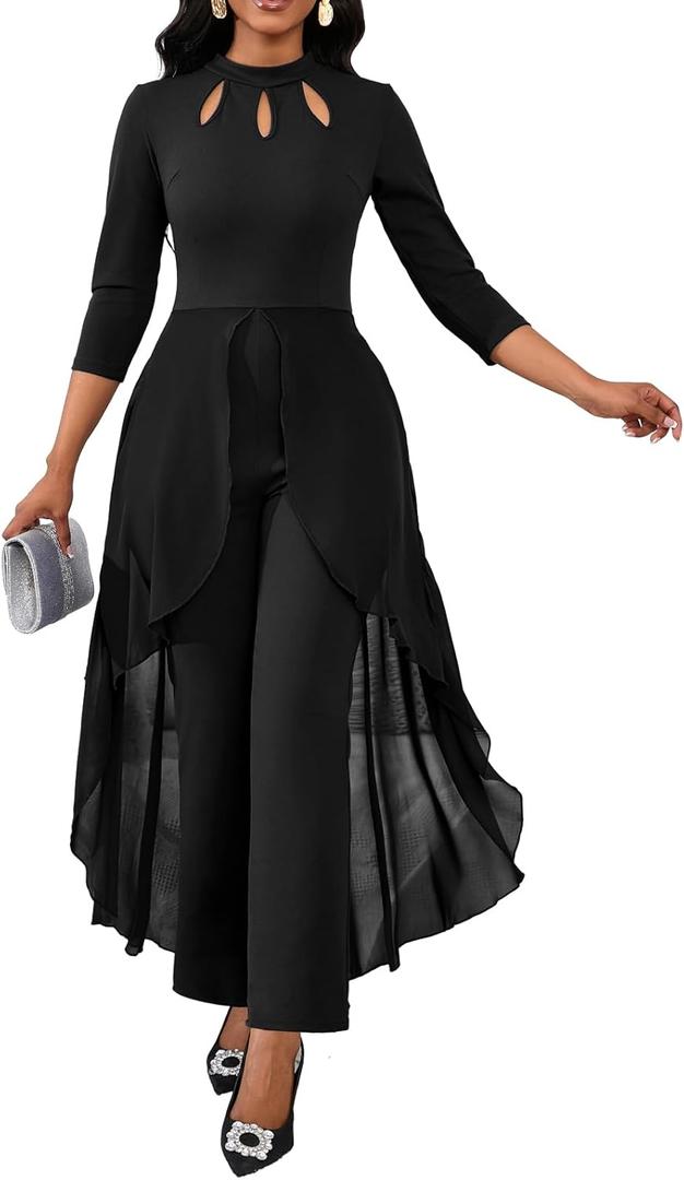 VisiChenup Jumpsuits for Women Dressy Sexy Long Sleeve Casual Long Pants Clubwear Evening Party Jumpsuit, Medium, Black 