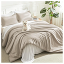 Litanika Oversized King Comforters Oatmeal Super King Plus Size, 3 Pieces Lightweight Solid Bedding Comforter Set, All Season Fluffy Bed Set (128x120In Comforter & 2 Pillowcases)