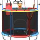 60" Trampoline for Kids,5FT Adjustable for Toddler Trampoline with Enclosure Net,Trampolines Indoor/Outdoor with Basketball Ball& Toys for Boys & Girls