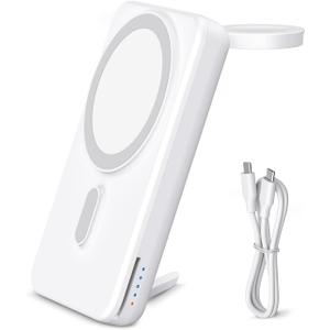 DDUAN 10000mah Mag-Safe Power Bank, Wireless Battery Pack with USB-C Cable, 2 in 1 Portable Phone Charger Watch Fast Charger Compatible with Phone 15/14/13/12, Apple Watch All Series (White)