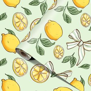 HOMETITUTE Lemon Wallpaper 15.7"x39.4" Peel and Stick Vinyl Contact Paper Self Adhesive Removable Citrus Fruit Green Leaf Bow Summer Wall Mural for Kitchen Bedroom Living Room Home Decor