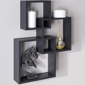 Ballucci Modern Interlocking Cube Floating Shelves, Wall Mount Wood Square Shelves for Living Room, Bedroom, Bathroom, Easy to Install Wall Decor Box Shelves, Black