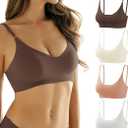 DEANGELMON Comfortable Seamless Bra for Women Buttery Soft Wireless Everyday Basic Bras V Neck Padded Sleeping Bralettes (XS)