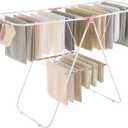 SONGMICS Clothes Drying Rack, with Sock Clips, Metal Laundry Rack, Foldable, Space-Saving, Free-Standing Airer, with 2 Height-Adjustable Gullwings, Indoor Outdoor Use, White and Pink ULLR052P01