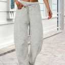 Barrel Sweatpants Women Casual Baggy Elastic Waisted Pants Wide Leg Gym Trousers with Pockets (White, M)