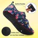 LeIsfIt Womens Slippers Adjustable Diabetic Slippers Wide Soft Arthritis Edema House Shoes Warm Fuzzy Slipper Socks with Rubber Sole (5.5-6.5, Navyflower)