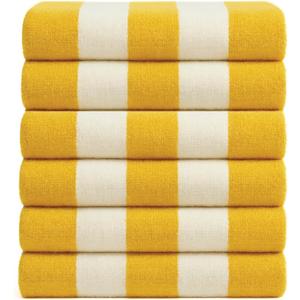 Salt Earth Cotton Striped Beach Cabana Towel, 6 Pack - 30"x60" Quick Dry Towels, Pool Essentials, Travel, Gym & Bathroom Towels, Oversized Beach Vacation Essentials (Lemon Yellow)
