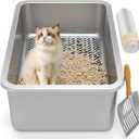 XXL Stainless Steel Sifting Litter Box for Big Cats,Metal Sifting Cat Litter Box for Wood Pine Pellets,Extra Large Sifter Litter Pan System,Odor Control,Easy to Clean,with Liners and Metal Scoop (XXL23.7''L15.7''W8''H)
