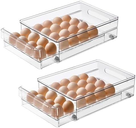 vacane 24 Capacity Egg Holder for Refrigerator Organizer Bins, Clear Egg Storage Container for Fridge Egg Drawer Egg Tray with Non-Slip Pads, Bpa Free Egg Organizer-2 Pack
