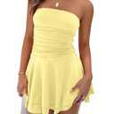 YBSKG Women's Elegant Strapless Tube Ruched Bodycon Mini Dress Party Cocktail Dresses Light Yellow, XS