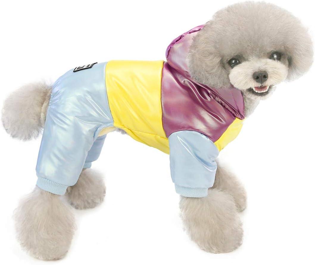 Dog Coat Windproof Jacket Cold Weather Coat 4 Legs Warm Dog Jumpsuit Winter Thick Clothes Waterproof Dog Coat for Small Dog Medium Cat Purple M