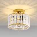 FRIDEKO HOME Crystal Ceiling Light - Gold Small Chandelier Semi Flush Mount Ceiling Light Fixture Modern Lights for Hallway Bathroom Kitchen Entryway (9.05 Inch, Bulb not Included)