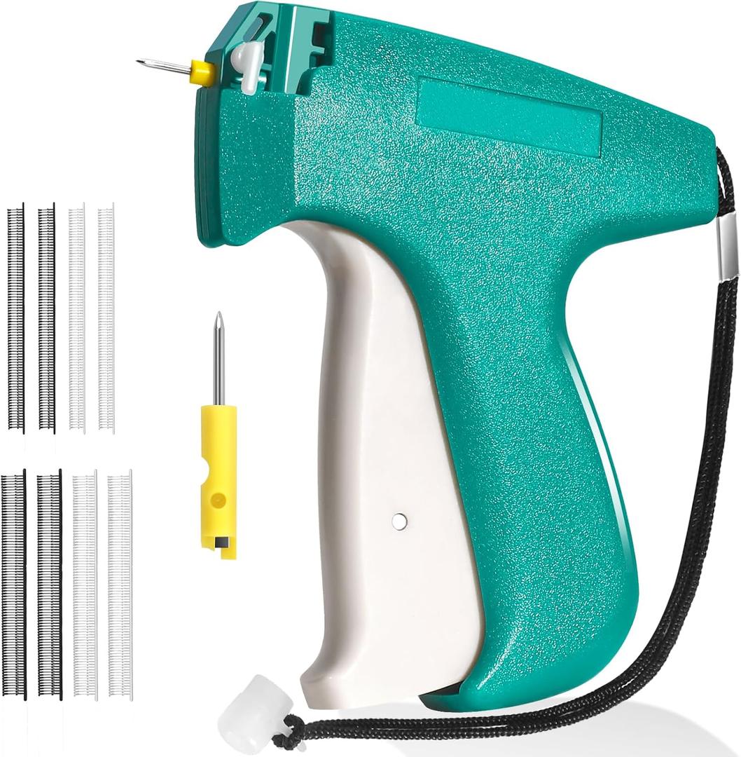 Stitch Gun for Clothes, Micro Tagging Gun for Clothing, Handheld Tag Gun Quick Stitch Sewing Gun, Quick Clothing Fixer Includes 2 Needles, 4.4mm 480 Pcs and 5.4mm 480 Pcs Black White Fasteners (Emerald Green)