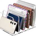 BEYGORM Acrylic Mail Holder, Clear Multifunction Desk Organizer with Divider, Vertical Letter Sorter for Desktop, 5 Compartments Modern Office Home Envelope Organizer for Folder, Document, Notebook