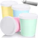 Nuenen 5 Pack Ice Cream Containers 1Qt Freezer Storage Tubs with Silicone Lids and Spoon for Homemade Ice Cream Reusable, Sorbet Dishwasher Safe (Macaron color)