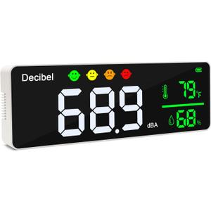 Decibel Meter Wall Hanging Sound Level Meter 11 inch Large LED Display Noise Temperature Humidity Meter with Alarm Icons Indicator Wide Applications for Classroom, Studio, Home, Factory