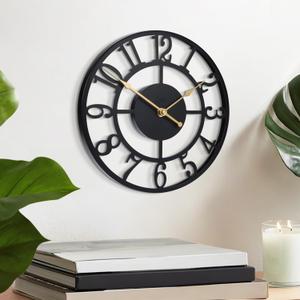 LEIKE Arabic Numeral Wall Clock 10IN Battery Operated Black, Silent Non Ticking, Wall Clocks for Living Room Decor, Small Classic for School, Office, Home, Kitchen, Bedroom (Black Metal-arabic)