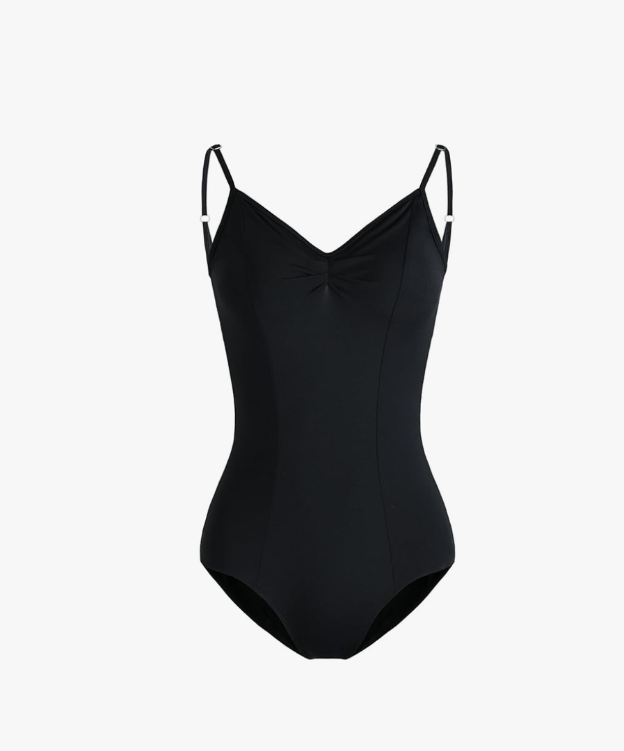 HROYL Women's Classic V-neck Dance Camisole Leotard with Adjustable Straps for Ballet Gymnastics, S, Black