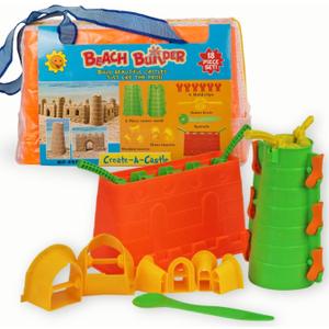 Liberty Imports Beach Builder Create a Sand Castle Pro Building Split Mold Sand Castle Construction, Plastic Beach Toy for Kids (18 Pcs)