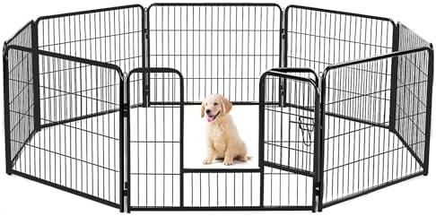 Sweetcrispy Dog Playpen Indoor - Pet Fence Puppy Exercise Pen for Yard Gate 8 Panel 24” Height Heavy Duty Crates with Doors Metal Dog Pen for Camping, RV, Outdoor, Small/Medium Pets