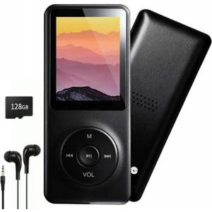 128GB MP3 Player with Bluetooth - Portable Music Player for Kids - with Built-in HD Speaker, Voice Recorder, HiFi Sound, E-Book (Included Earphones) (Black)