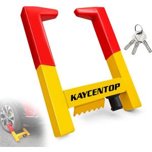 KAYCENTOP Universal Weel Lock Clamp, Wheel Chock Lock, Tire Lock Anti Theft Wheel Lock, Great Deterrent Bright Color, for Trailers SUV Boats Atvs Motorcycles Golf Cart, 3 Keys (Red-Yellow)