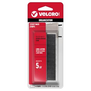 VELCRO Brand Sticky Back Strips with Adhesive | 4 Count (Pack of 1) | Black 3 1/2 x 3/4 In | Hook and Loop Fasteners for Home Organization, Classroom or Office