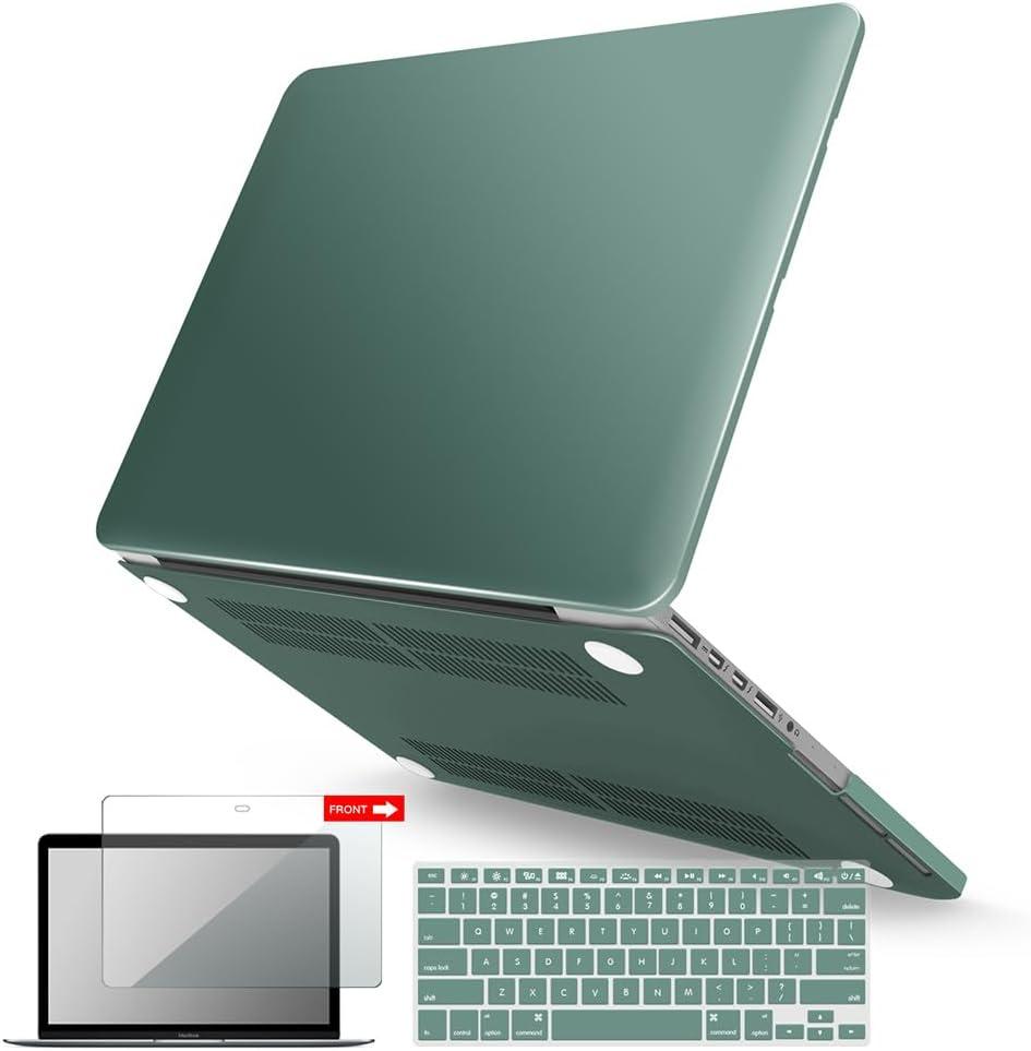 IBENZER Compatible with MacBook Pro 15 Inch Case 2015 2014 2013 2012 A1398, Hard Shell Case & Keyboard Cover & Screen Protector for Old Version Apple Mac Retina 15, Midnight Green, R15MTGN+2