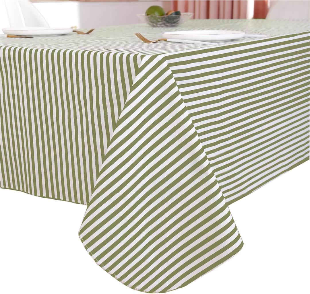 Walrus Heavy Duty Vinyl Tablecloth with Flannel Backing Waterproof Oil-Proof Plastic Table Cloth Stain-Resistant Wipeable Rectangle or Square Table Cover for Indoor and Outdoor (Stripe, 52X70 Inch)