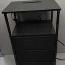 Sweetcrispy Nightstand with Charging Station, Bedside End Table with 3 Fabric Drawers & USB/Type-C Ports and Outlets, Night Stand for Bedroom Furniture, Adjustable Feet and Variable Light Strip, Black (11.8"D x 15.75"W x 27.87"H(3 Drawers))