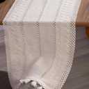 Cream Table Runner Macrame Style 100% Cotton Turkish Runner for Dining Table, 60 Inches Long Handmade Rustic Cream Runner for Round Table, Modern Farmhouse Dresser Runners for Bedroom