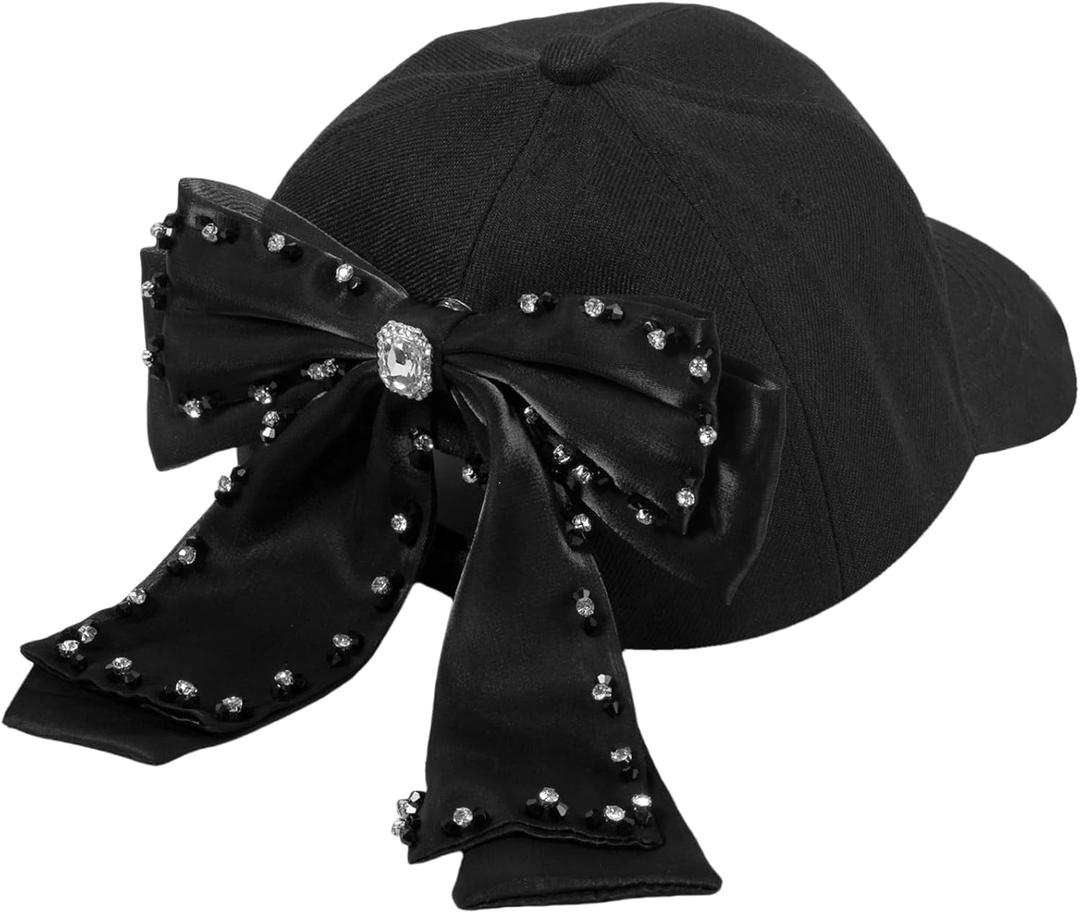 Women Satin Bow-Tie Baseball Cap Silky Elastic Strapback Trucker Hat Trendy Cute Bowknot Ponycap Summer Outdoors Sun Cap