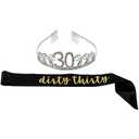BLUE PANDA Happy Birthday Tiara and Sash Set - Rhinestone Queen Tiara with Dirty Thirty Satin Sash Decoration for 30th Birthday - Rhinestone Set - Dirty 30 Crown