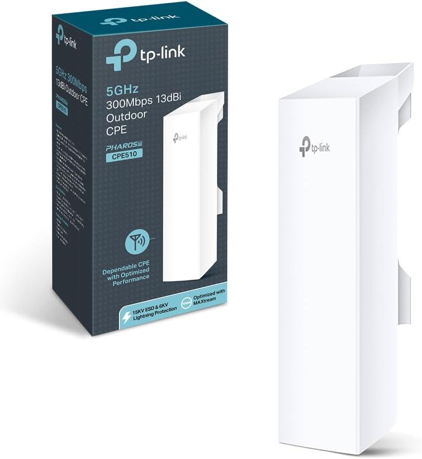 TP-Link 5GHz N300 Long Range Outdoor CPE for PtP and PtMP Transmission | Point to Point Wireless Bridge | 13dBi, 15km+ | Passive PoE Powered w/Free PoE Injector | Pharos Control (CPE510) White