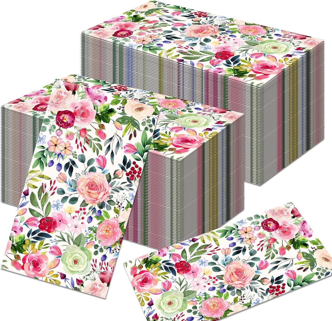 120Pcs Watercolor Rose Floral Disposable Paper Napkins - Guest Hand Towels for Wedding, Bridal Shower, Bathroom & Spring Parties (4.5x8 Inch)