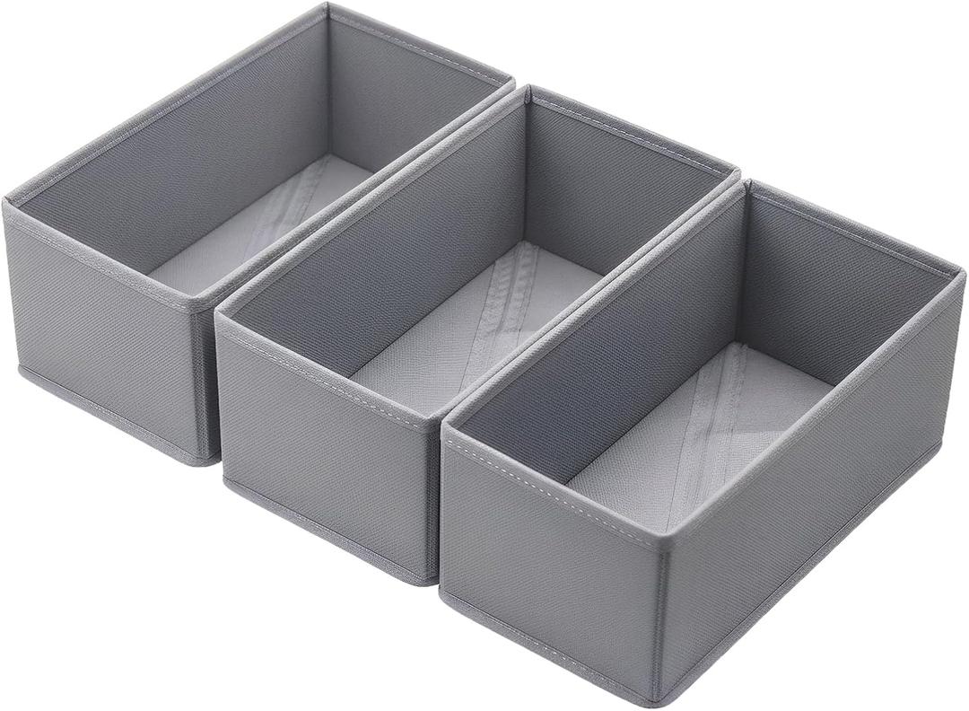 Dresser Drawer Organizer 3 Pack Gray, Small Storage Bins for Sock Underwear, 4.8' Tall Fabric Divider for Closet, Foldable Multipurpose Drawer Organizer for Clothes