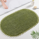 YIRDDEO Olive Green Pom Bath Rug for Bathroom Non Slip, Cute Boho Pom Oval Absorbent Shower Mat, Plush Soft Washable Rug (20x30 inches)
