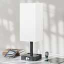 Touch Bedside Table Lamp For Nightstand - 3-Way Dimmable Night Lamp with USB A + Type C Charging Ports and two AC Outlets, Small Desk Light with E26 LED Bulb for Bedroom Living Room ,WHITE BLACK (14.0in)