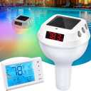 Likiyol 2025 Upgraded Wireless Pool Thermometer Floating Easy Read with Light Show & 330 FT Remote Indoor Monitor, Solar Digital Pool Thermometer IP68 Waterproof for Pools Ponds Hot Tubs