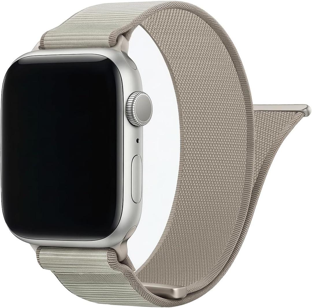 Magnetic Nylon Band Compatible with Apple Watch Band 38mm 40mm 41mm 42mm 44mm 45mm 46mm 49mm Women Men, Sport Strap for iWatch Series 11 10 9 8 7 6 5 4 3 2 1 SE Ultra (Beige, 44mm/45mm/46mm/49mm/42mm(Series 3 2 1))