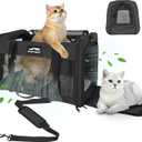 Soft-Sided Large Cat Carrier for 2 Cats, Spacious Foldable Pet Travel Carrier for Large Cats up to 25 Lbs, Double Cat Bag with Shoulder Strap, 20x13x13 Inch, Fits Maine Coon and Small Dogs, Black