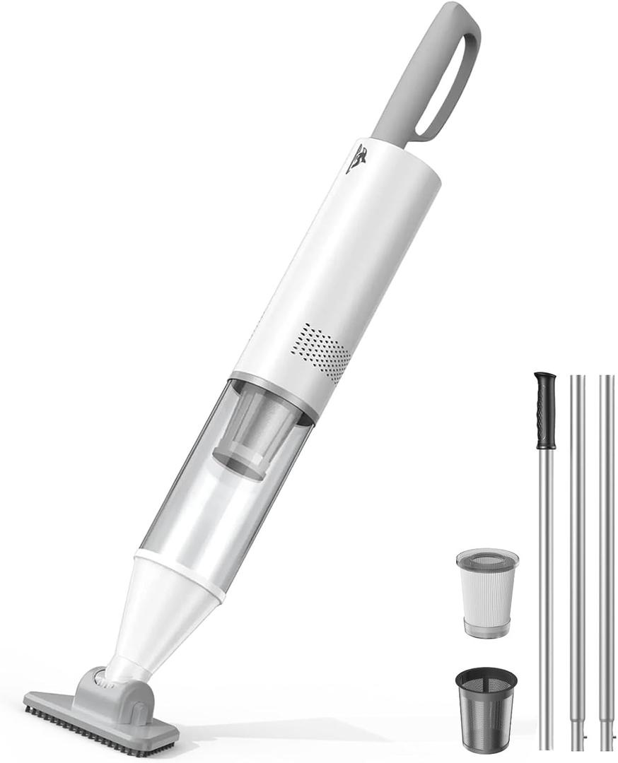 Cordless Pool Vacuum, Handheld Rechargeable Pool Cleaner for Above Ground/Inground Pools, Power LCD Display, Extendable Pole up to 98.4, 60 Min Runtime for Leaves, Debris, White (2025 Version)