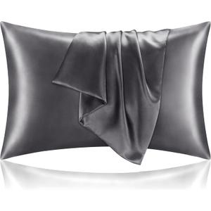 BEDELITE Satin Pillowcase for Hair and Skin, Super Soft and Cooling Similar to Silk Pillow Cases 2 Pack with Envelope Closure, Gift for Women Men(20"x26" Standard Size, Dark Grey)